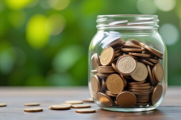 Glass Jar Filled with Golden Coins Savings Finance Money Wealth Financial Growth Nature Background