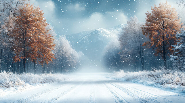 Winter snow landscape isolated on transparent background 