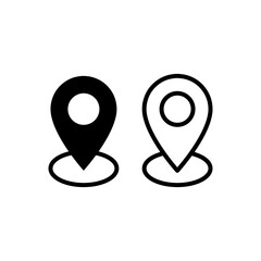 Set of black and white location pin icon. Editable stroke. Address symbols