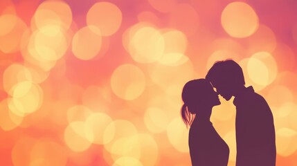 Romantic couple silhouette with vibrant bokeh background for love and celebration themes