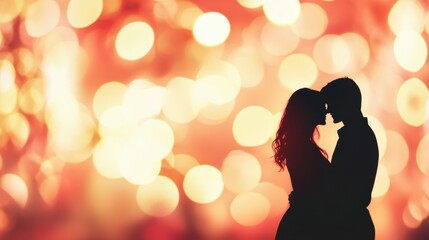 Romantic silhouette of a couple with bokeh background for valentine&rsquo;s day design