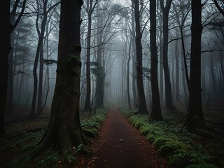 Obraz premium misty morning in the forest,forest in the night