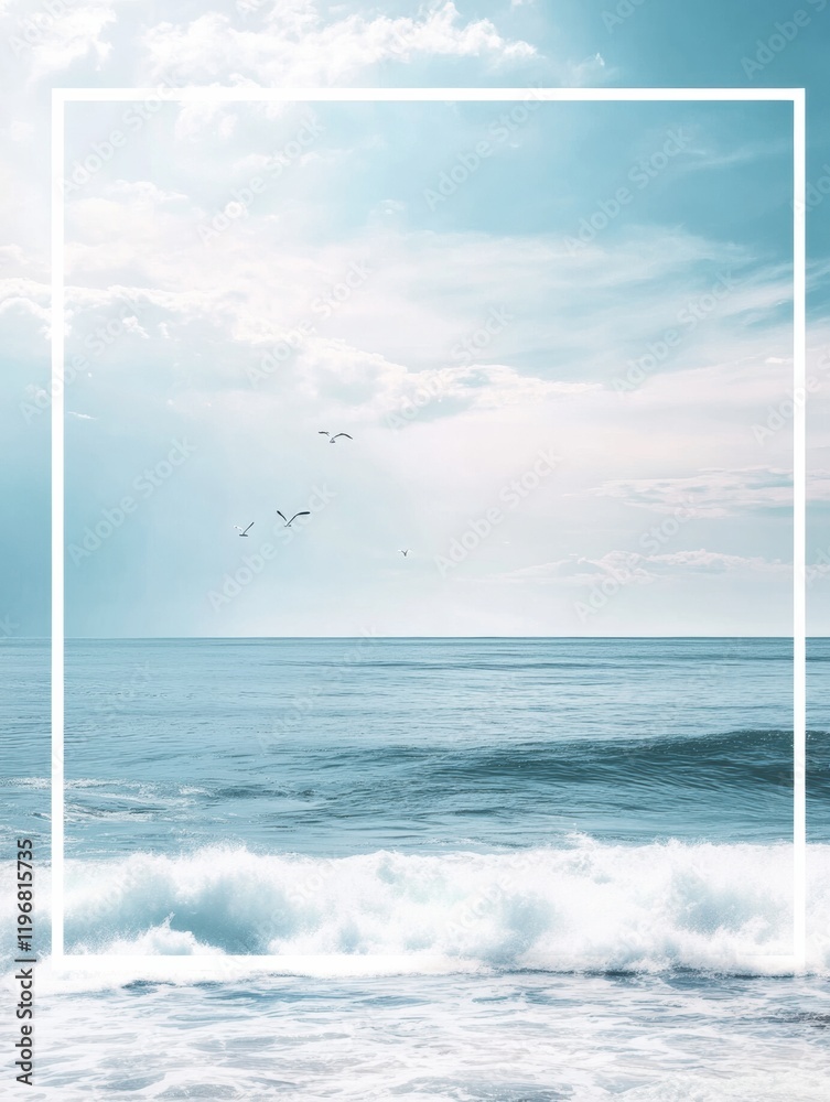 Aufkleber Tranquil ocean view with open sky and space for text overlay in a serene coastal setting. Generative AI