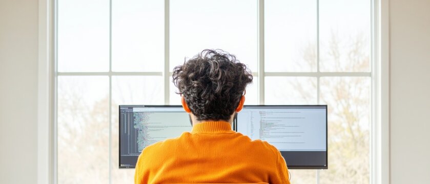 Modern Coworking E-Learning Dual-Monitor Code and Lecture Setup in Bright Workspace - Professional Growth and Virtual Education for Indian Developers in Tech Innovation