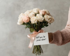 Romantic Floral Prom Invitations Pink and White Rose Bouquet with Satin Ribbon - Creative Event Proposal for Gen Z Social Media and High School Celebrations