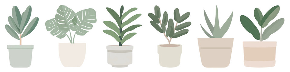 PNG Stylish potted plants illustration, element set on transparent background