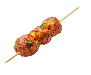 Delicious Grilled Meatballs with Vegetables on Skewers , isolated on white background PNG