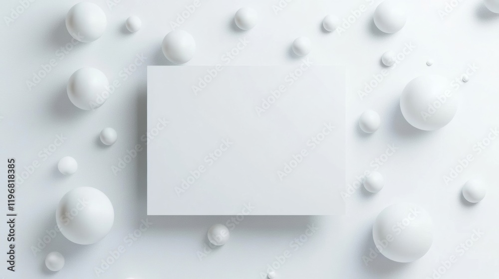 Poster creative space for design with white spheres and blank canvas for custom text or graphics placement.