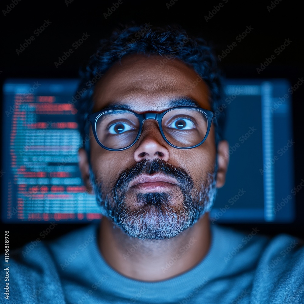 Poster online education focus indian it teacher engaged in virtual teaching, discussing programming concept