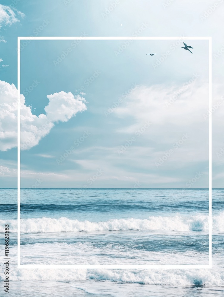 Aufkleber Endless horizon with tranquil waves and soft clouds ideal for adding text or a message. Generative AI