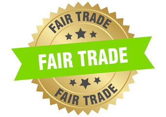 fair trade. fair trade round green and gold label isolated on transparent background