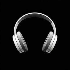 Headphone icon featuring rounded earpieces displayed against a solid black background, evoking a sense of modern audio technology and design