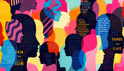 Diverse silhouettes and colorful patterns represent conversations about identity and collaboration in contemporary art
