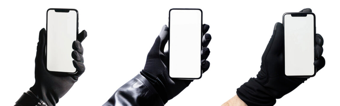 Hand holding smartphone png cut out element set, transparent background