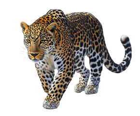 Naklejka premium Majestic Leopard in its Natural Habitat: A Stunning Visual of Wild Nature , isolated on white background PNG