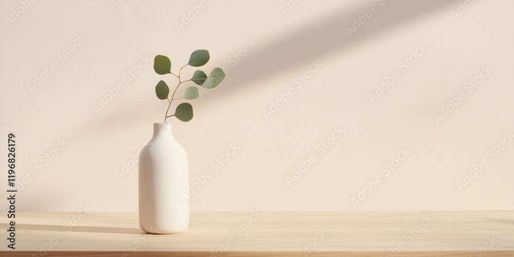 Poster vase with eucalyptus branch elegant minimalist vase on wooden table with eucalyptus in serene minima