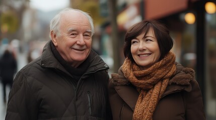 Mature couples going out for dates, walking around town