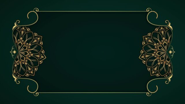 The golden frame moves, the mandala rises slowly on a green background