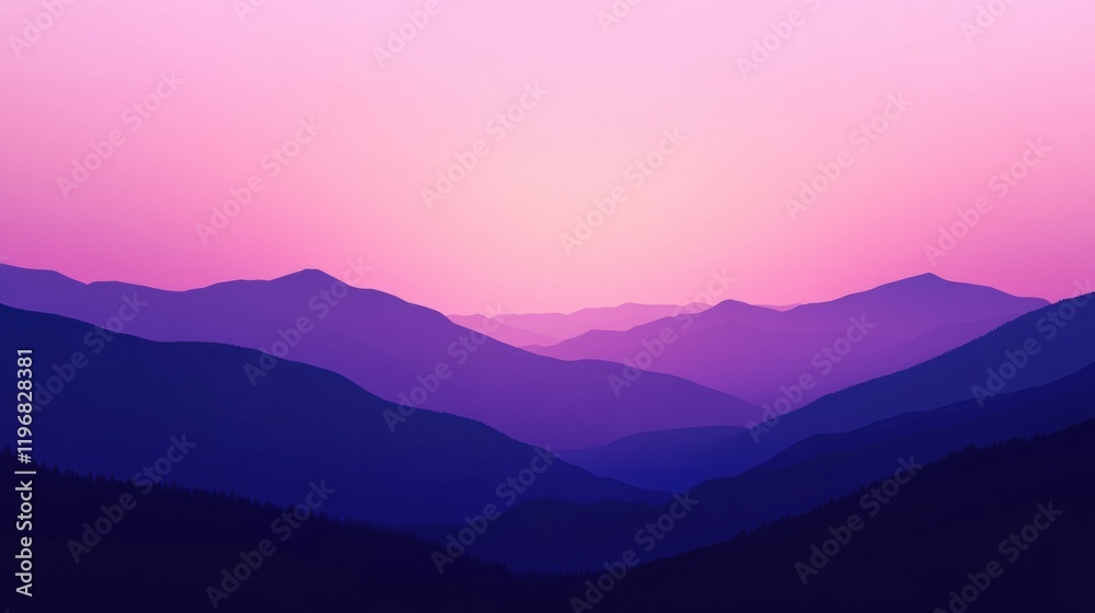 Poster Landscape of purple mountains at dusk offering empty space for text or design elements. Generative AI