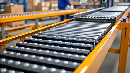 Obraz premium Industrial Conveyor Belt System Modern Factory Production Line Manufacturing Process