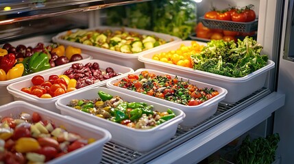 Obraz premium Fresh Colorful Vegetables Prepared in Containers Ready to Serve