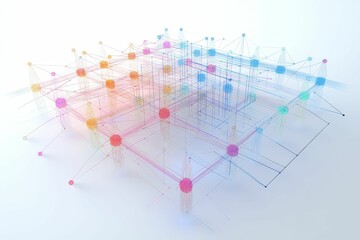 Fototapeta na wymiar Abstract network; colorful nodes, interconnected lines.