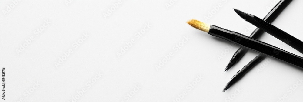 Leinwandbilder Creative workspace with brushes on empty canvas for artistic projects and text placement. Generative AI