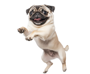 Playful Pug in a Jumping Pose , isolated on white background PNG