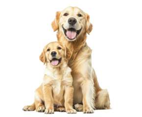 Golden Retriever Family: A heartwarming image of a mother dog and her puppy , isolated on white background PNG