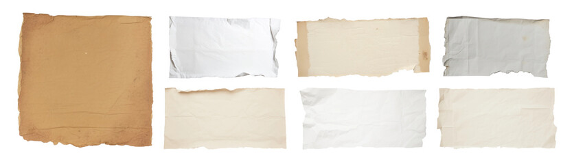 PNG Vintage torn paper textures collection, isolated element set, transparent background