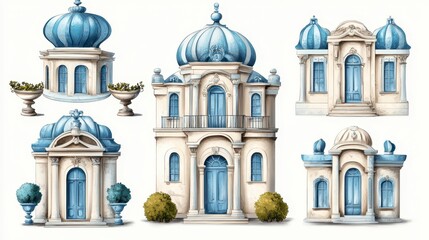 Obraz premium Elegant Blue and White Architectural Designs Featuring Domed Roofs