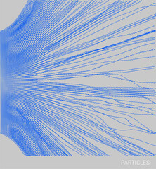 Array with dynamic emitted particles. Water splash imitation. Abstract background. Cover design template. Big data. 3D illustration for brochure, poster, presentation, flyer or banner.