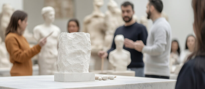 Sculpture Workshop Themed, group of artists collaborates in sculpture workshop, creating art