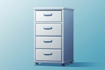 Modern Minimalist Four-Drawer Filing Cabinet on Pale Blue Background