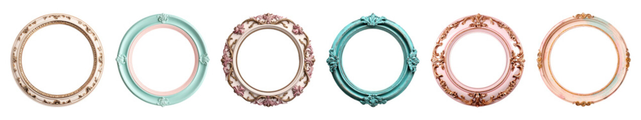 PNG Vintage ornate circular frame collection, isolated element set, transparent background
