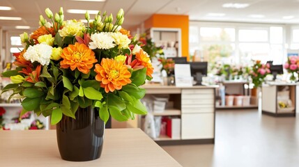 Vibrant Autumnal Flower Bouquet in Modern Florist Shop