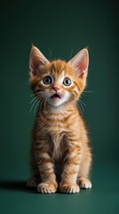 Close-Up Portrait of a Surprised Kitten with a Colorful Background in Minimalist Style