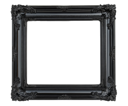 Exquisite Black Ornate Picture Frame for Wall Decor , isolated on white background PNG