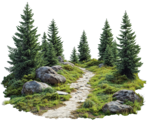 Serene Forest Path Winding Through Nature's Embrace , isolated on white background PNG