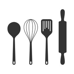 Kitchen utensil graphic icon set. Signs isolated on white background. Kitchenware symbols. Vector illustration