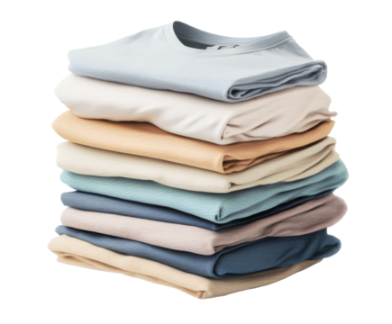A Stack of Beautifully Folded T-Shirts Ready for the Closet , isolated on white background PNG