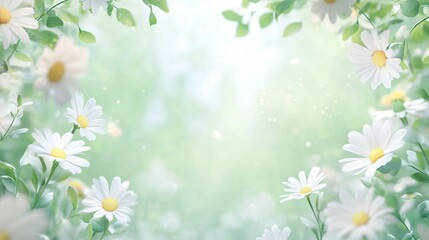 Front view of a natural festive spring frame background with daisy flowers. Floral border with spring celebration vibes. Copy space. Generative AI.