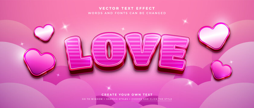Love hearts text effect, happy valentines day pink graphic style