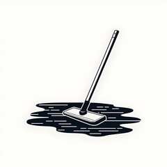 Flat padded mop on liquid spill isolated on white background.