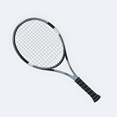 Grey tennis racket isolated.