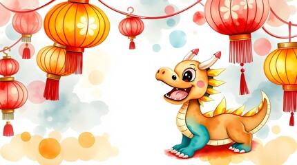 Naklejka premium Colorful dragon silhouette against glowing lantern backdrop in festive celebration atmosphere
