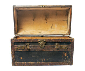 Antique Wooden Chest with Open Lid - Vintage Wooden Box , isolated on white background PNG