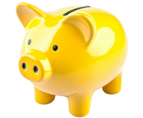 Charming Yellow Piggy Bank: A Symbol of Savings and Financial Success , isolated on white background PNG