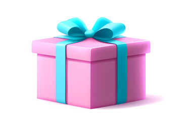 Obraz premium Bright pink gift box with blue ribbon.
