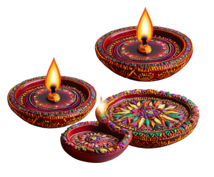Vibrant Diwali Lamps: A Celebration of Light and Culture , isolated on white background PNG